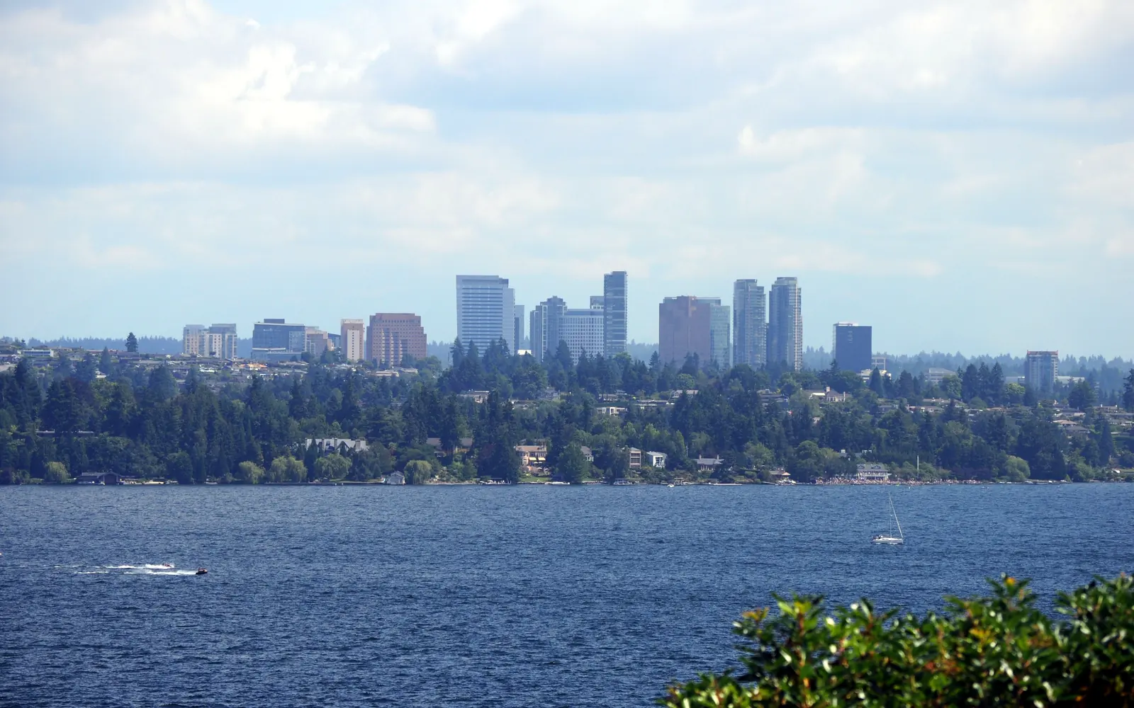 The Bellevue skyline across Lake Washington, seen from Madrona in Seattle